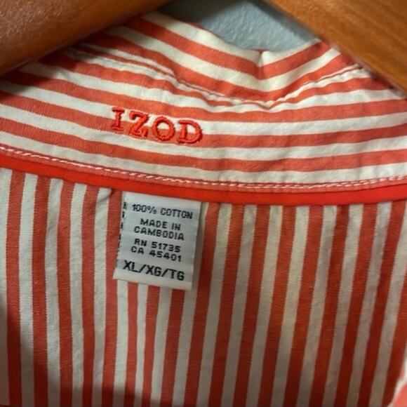 Womens Size XL Izod Striped Shirt Coral and white 100% cotton  Great condition - Picture 2 of 5